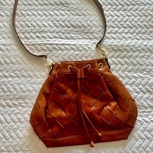 Woven Leather Bucket Bag